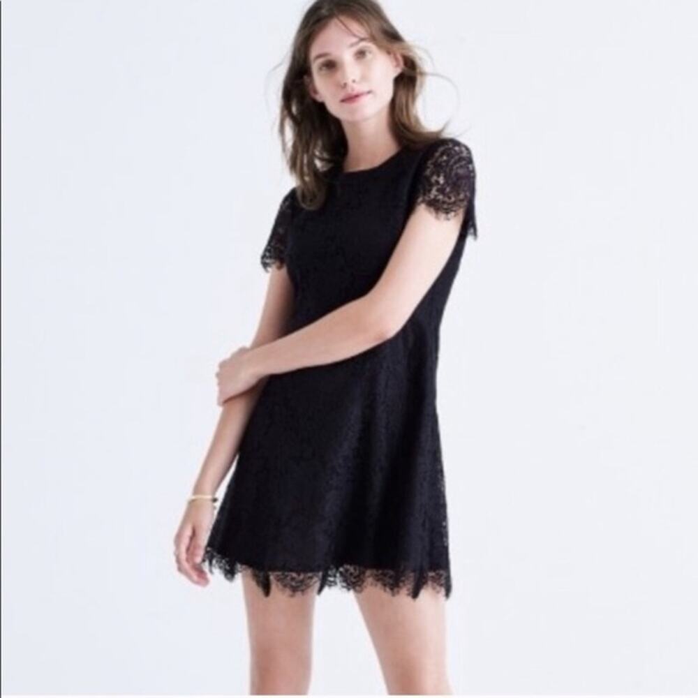 Madewell Black Floral Lace Fit‎ & Flare Mini Dress Short Sleeve B6437 Size 0